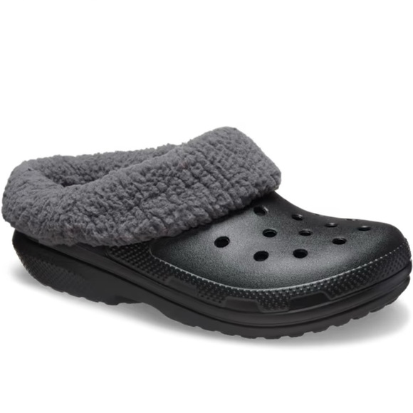 CROCS Classic Blitzen Clog: Black and Gray Fleece-Lined Clogs - Picture 2 of 6
